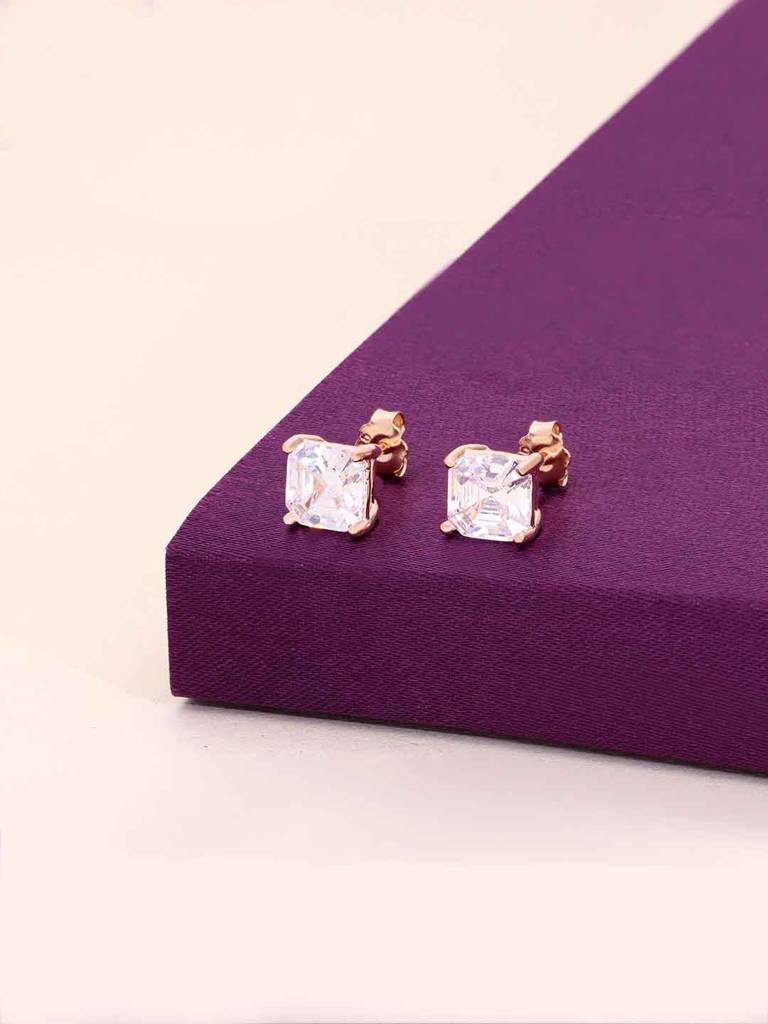 Sterling Silver Big Square Solitaire Stud Earrings : ERSD643-RG-NA