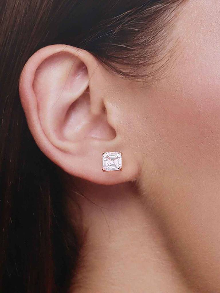Sterling Silver Big Square Solitaire Stud Earrings : ERSD643-RG-NA