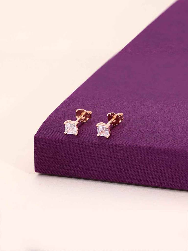 Sterling Silver Small Square Solitaire Stud Earrings : ERSD644-RG-NA