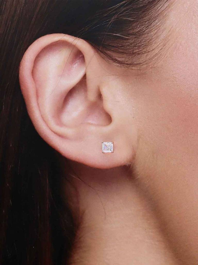 Sterling Silver Small Square Solitaire Stud Earrings : ERSD644-RG-NA