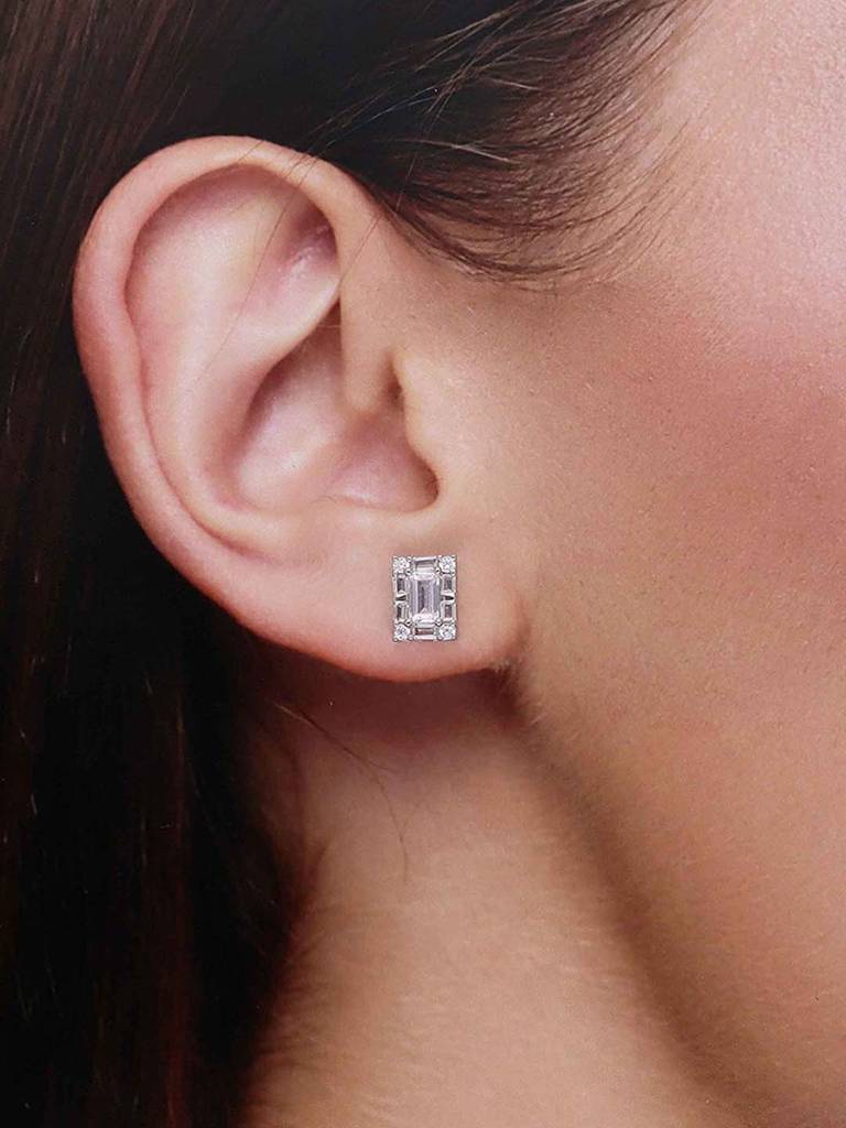 Sterling Silver Chic Baguette Stud Earrings : ERSD652-S-NA