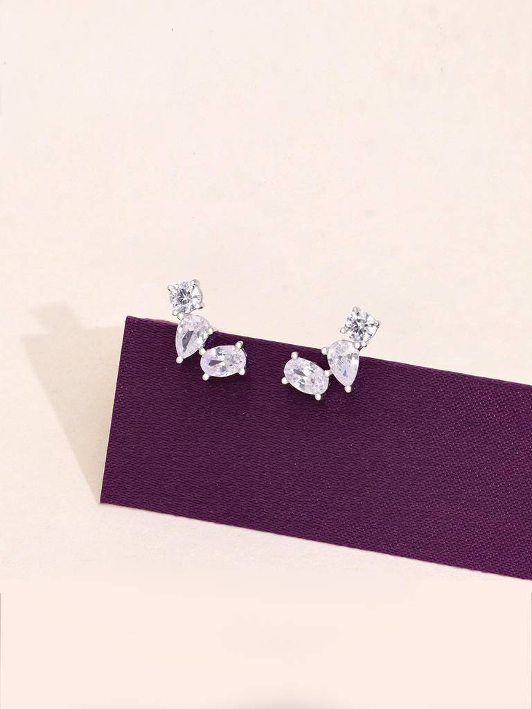 Sterling Silver Elegant Diamond Line Earrings : ERSD664-S-NA