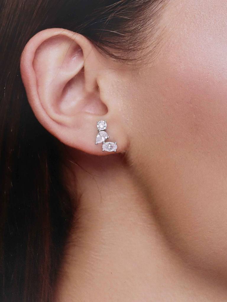Sterling Silver Elegant Diamond Line Earrings : ERSD664-S-NA