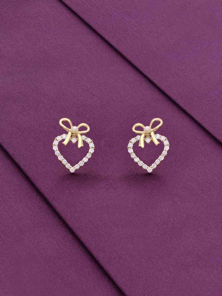 Sterling Silver Gold Mimalistic Heart Bow Stud Earringd : ERSD667-G-NA