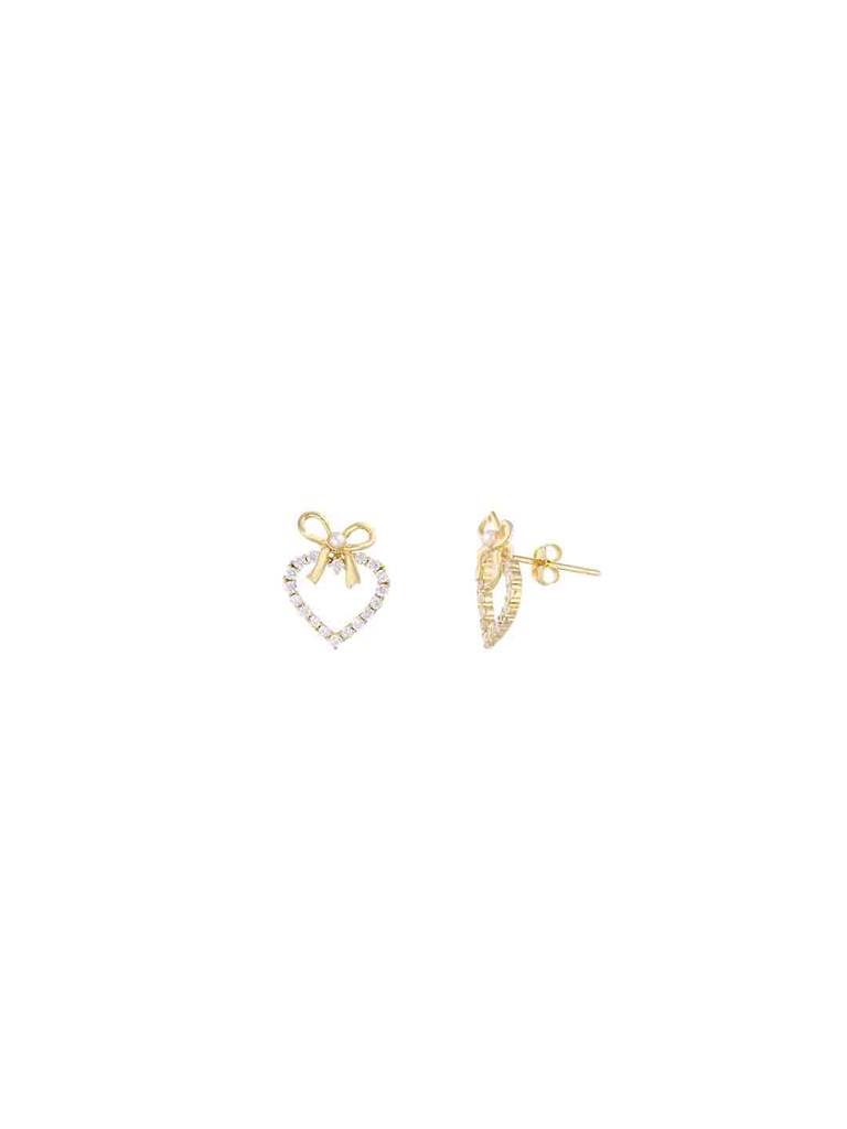 Sterling Silver Gold Mimalistic Heart Bow Stud Earringd : ERSD667-G-NA