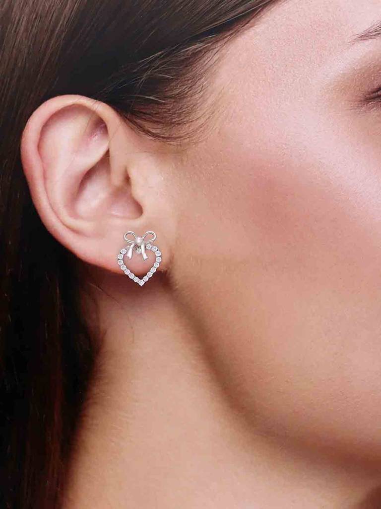 Sterling Silver Mimalistic Heart Bow Stud Earringd : ERSD667-S-NA