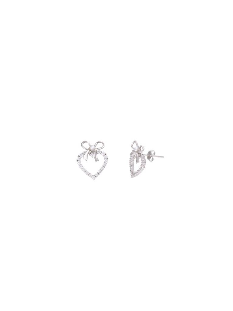 Sterling Silver Mimalistic Heart Bow Stud Earringd : ERSD667-S-NA
