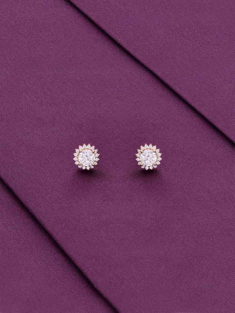 Sterling Silver Rose Gold Mimalistic Solitaire Stud Earringd : ERSD668-RG-NA
