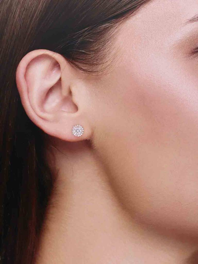 Sterling Silver Rose Gold Mimalistic Solitaire Stud Earringd : ERSD668-RG-NA