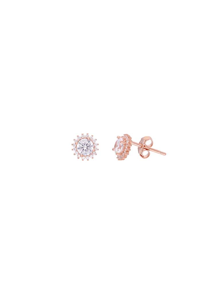 Sterling Silver Rose Gold Mimalistic Solitaire Stud Earringd : ERSD668-RG-NA