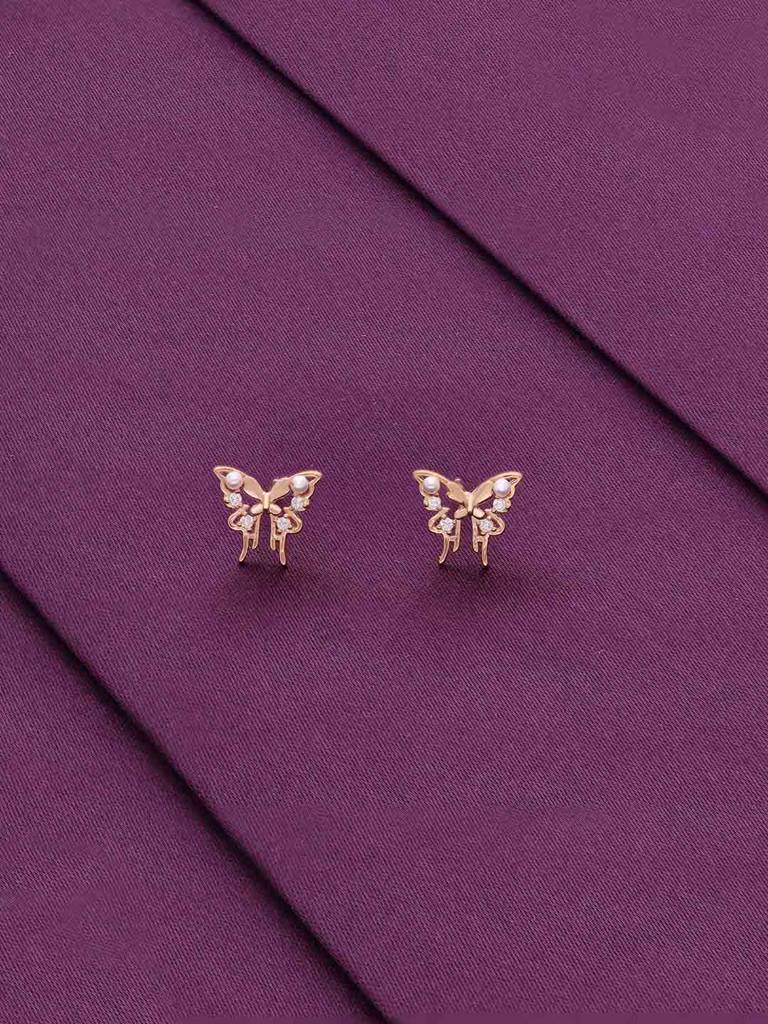 Sterling Silver Rose Gold Zircon Studded Butterfly Stud Earrings : ERSD670-RG-NA