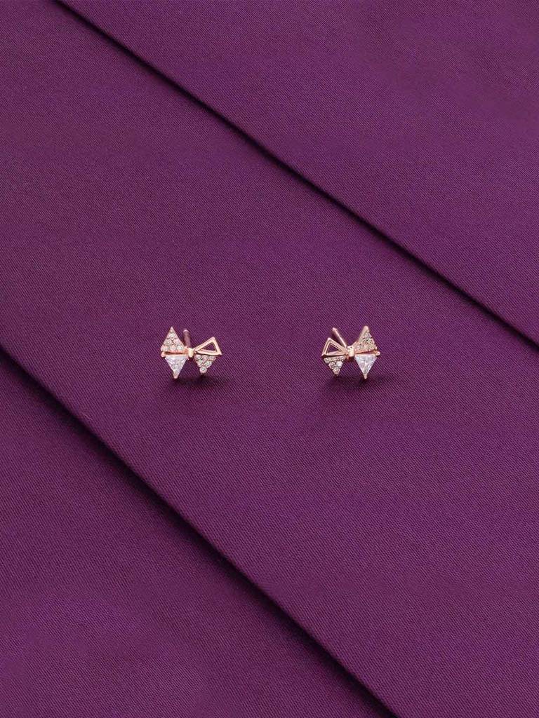 Sterling Silver Rose Gold Zircon Triangle Stud Earrings : ERSD671-RG-NA