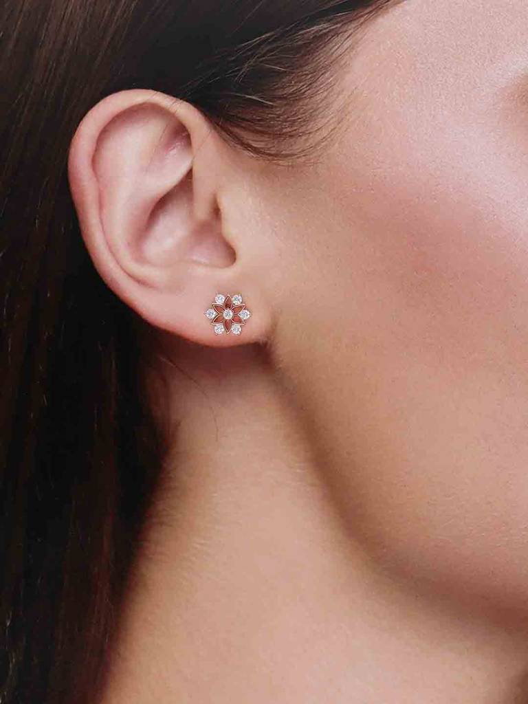 Sterling Silver Rose Gold Flora Stud Earrings : ERSD673-RG-NA