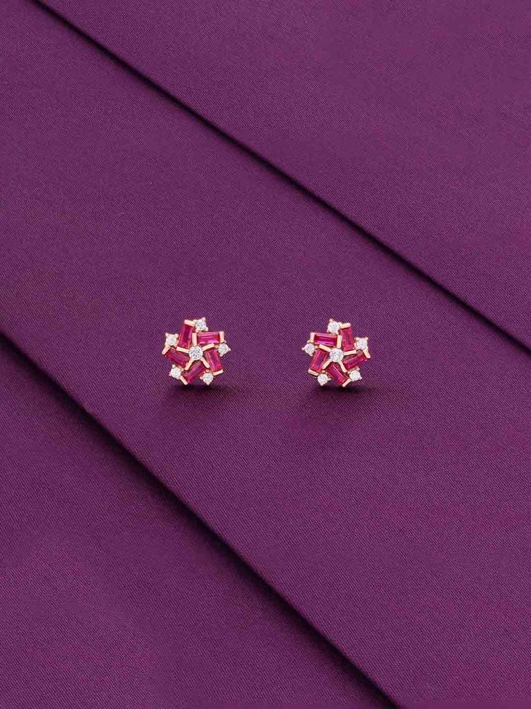 Sterling Silver Rose Gold Colourful Floral Stud Earrings : ERSD674-RG-NA