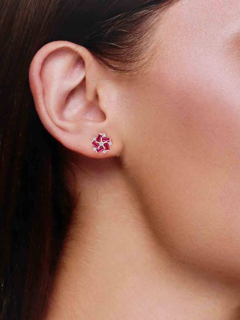 Sterling Silver Rose Gold Colourful Floral Stud Earrings : ERSD674-RG-NA