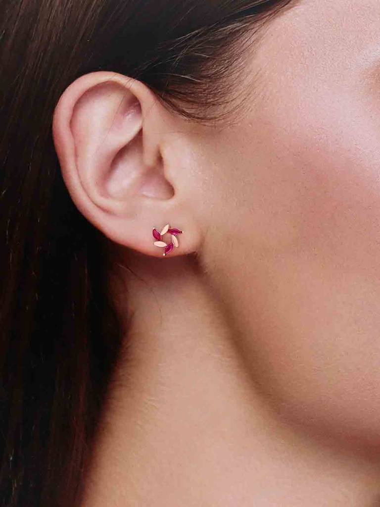 Sterling Silver Rose Gold Floral Elegance Stud Earrings : ERSD676-RG-NA