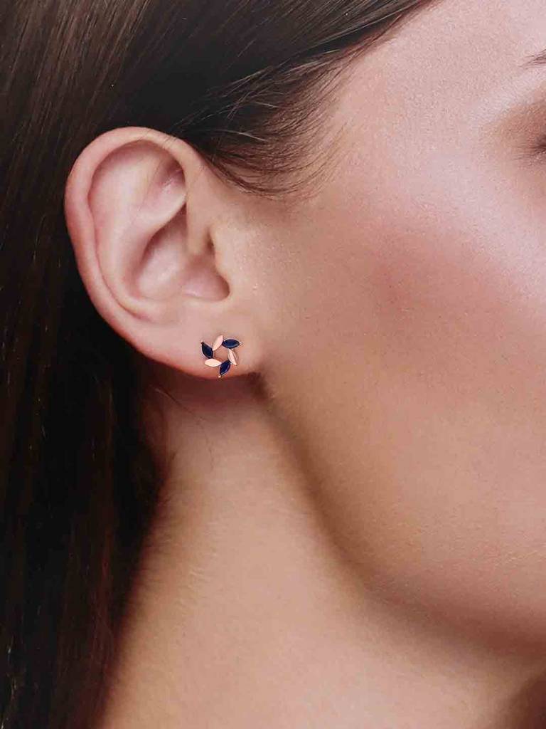 Sterling Silver Rose Gold Chic Floral Stud Earrings : ERSD677-RG-NA