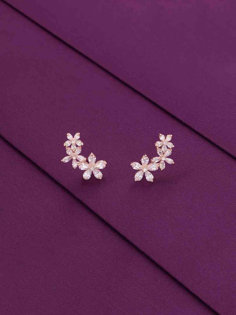 Sterling Silver Chic Floral Stud Earrings : ERSD678-RG-NA