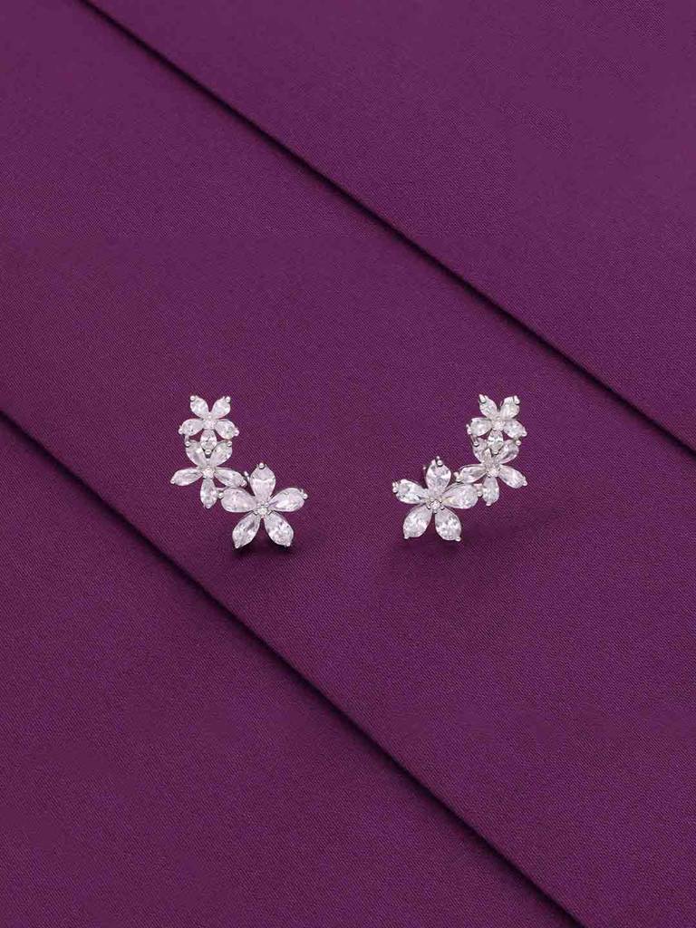 Sterling Silver Mimalistic Chic Floral Stud Earrings : ERSD678-S-NA
