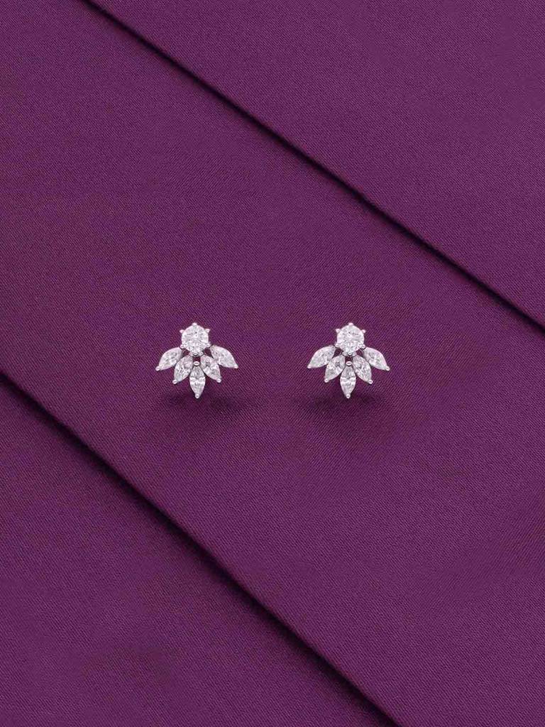 Sterling Silver Floral Solitaire Stud Earrings : ERSD681-S-NA