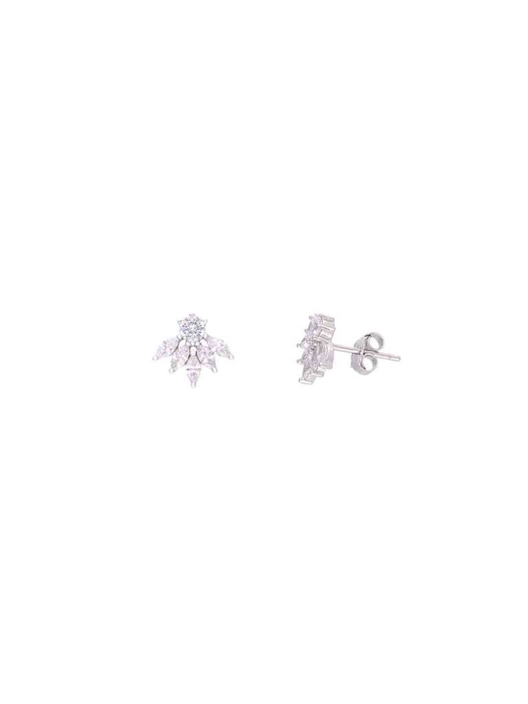 Sterling Silver Floral Solitaire Stud Earrings : ERSD681-S-NA