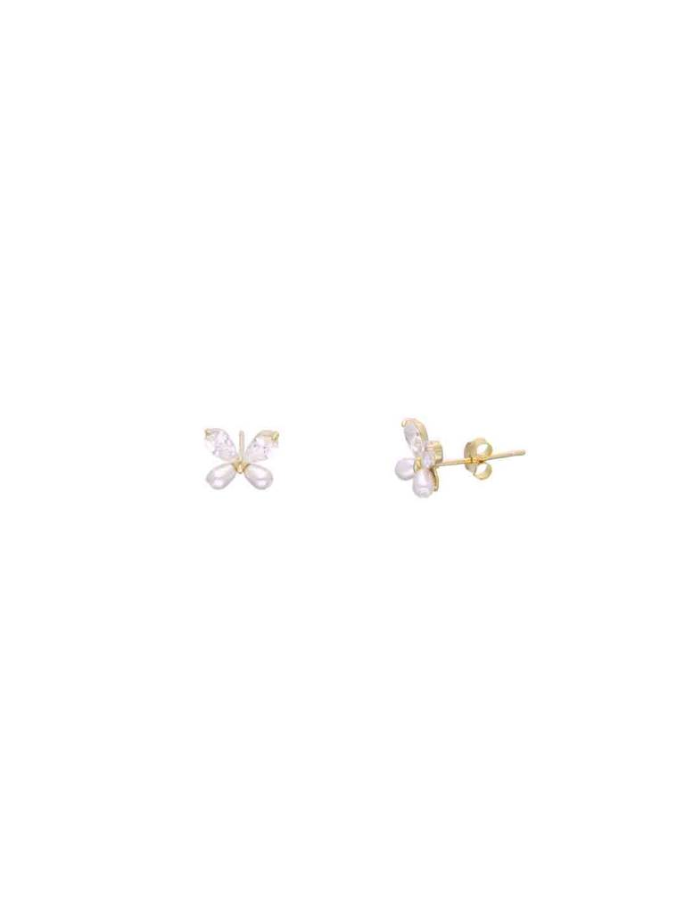 Sterling Silver Gold Pearl Zircon Studded Butterfly Stud Earrings : ERSD682-G-NA