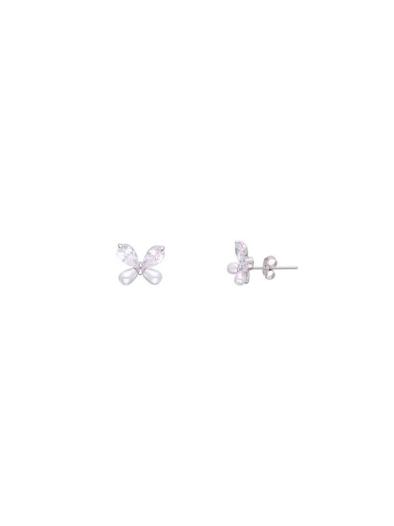 Sterling Silver Pearl Zircon Studded Butterfly Stud Earrings : ERSD682-S-NA