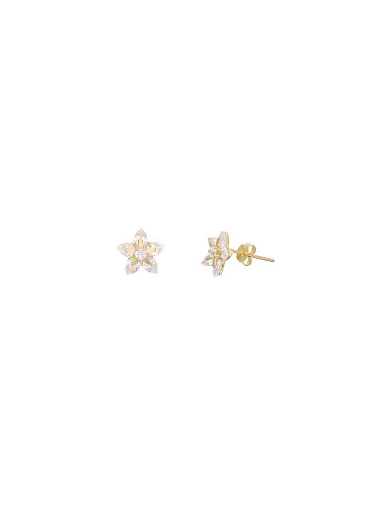 Sterling Silver Gold Solitaire Floral Stud Earrings : ERSD683-G-NA
