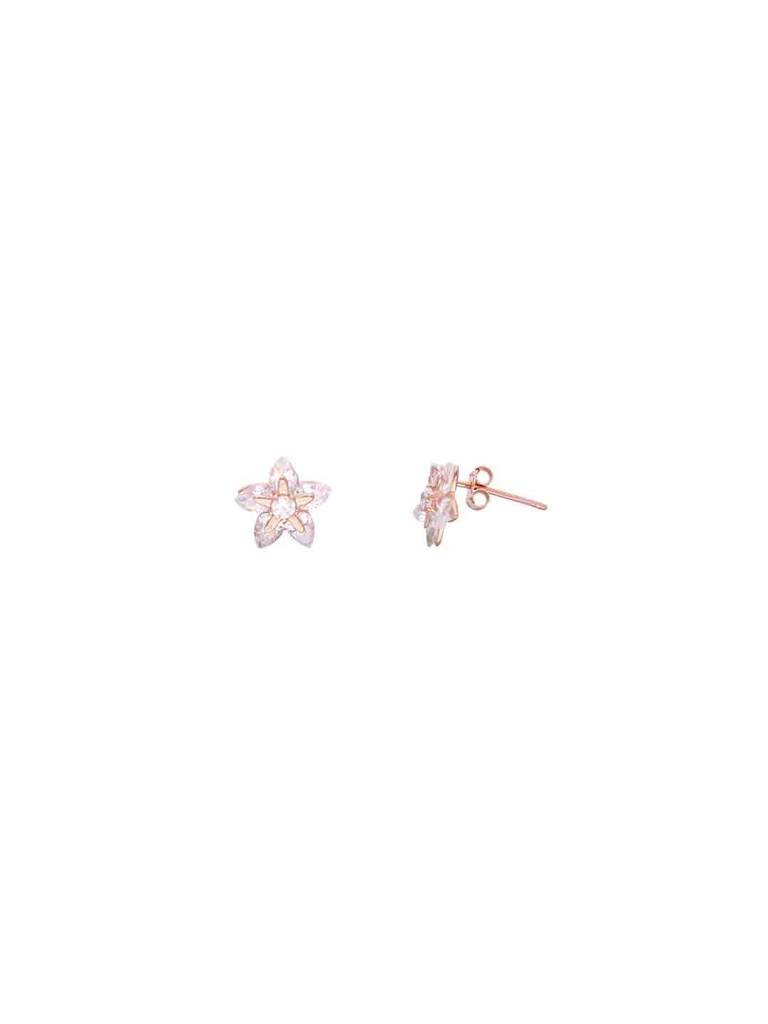 Sterling Silver Rose Gold Solitaire Floral Stud Earrings : ERSD683-RG-NA