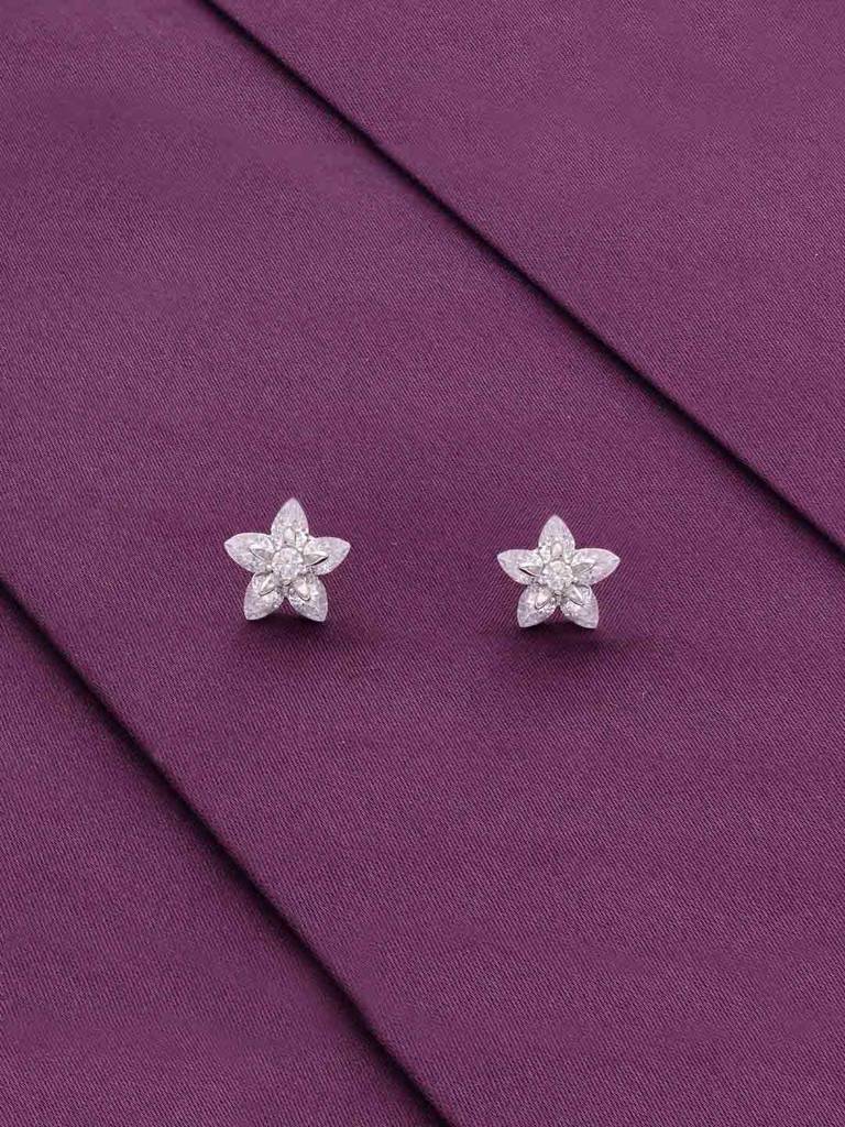 Sterling Silver Solitaire Floral Stud Earrings : ERSD683-S-NA