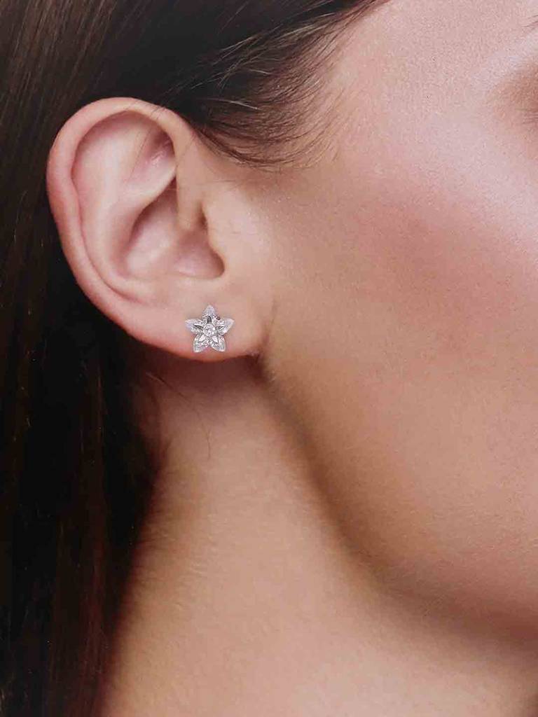 Sterling Silver Solitaire Floral Stud Earrings : ERSD683-S-NA