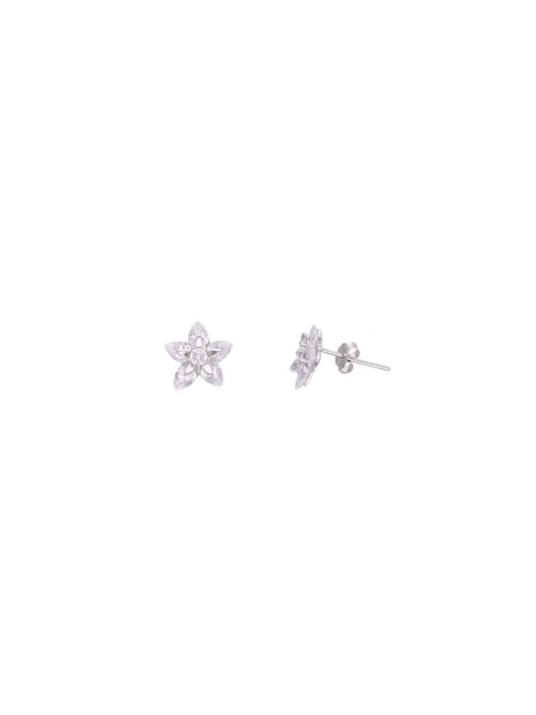 Sterling Silver Solitaire Floral Stud Earrings : ERSD683-S-NA