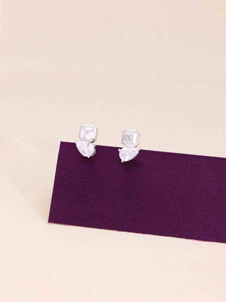 Sterling Silver Elegant Square & Pear-Cut Stud Earrings : ERSD684-S-NA
