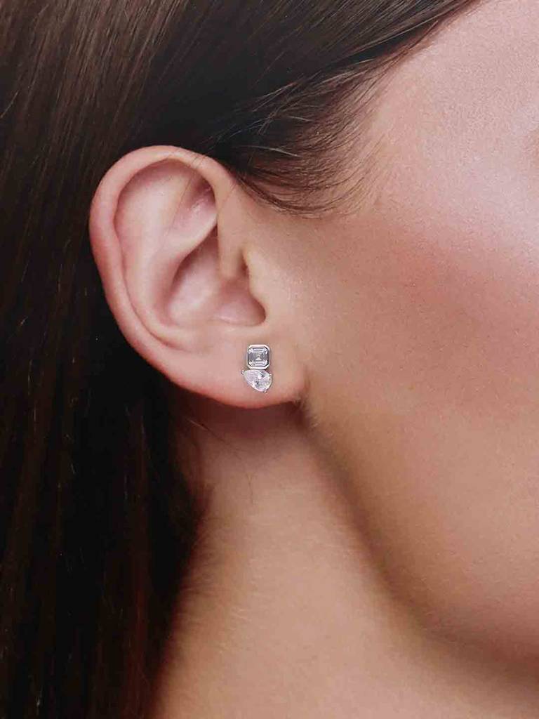 Sterling Silver Elegant Square & Pear-Cut Stud Earrings : ERSD684-S-NA