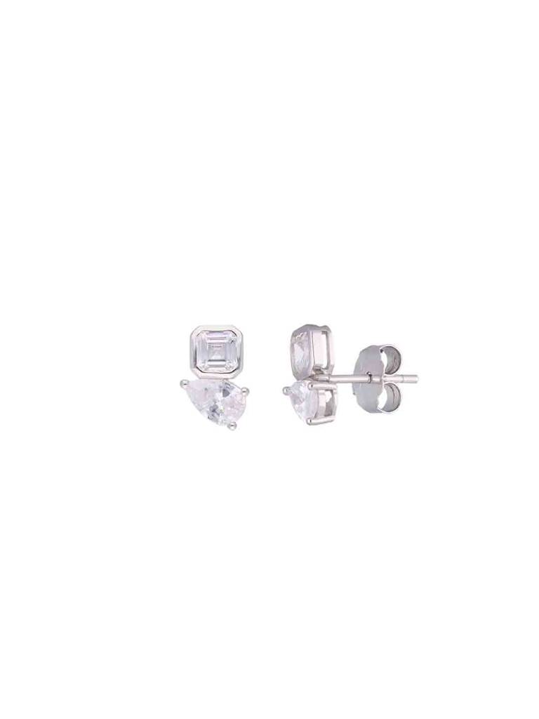 Sterling Silver Elegant Square & Pear-Cut Stud Earrings : ERSD684-S-NA