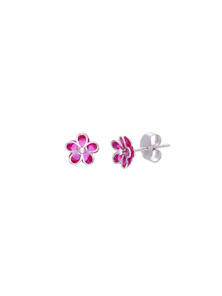 Sterling Silver Colorful Pink Floral Stud Earrings : ERSD688-S-NA