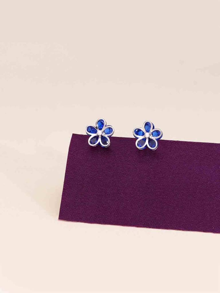 Sterling Silver Colorful Blue Floral Stud Earrings : ERSD689-S-NA