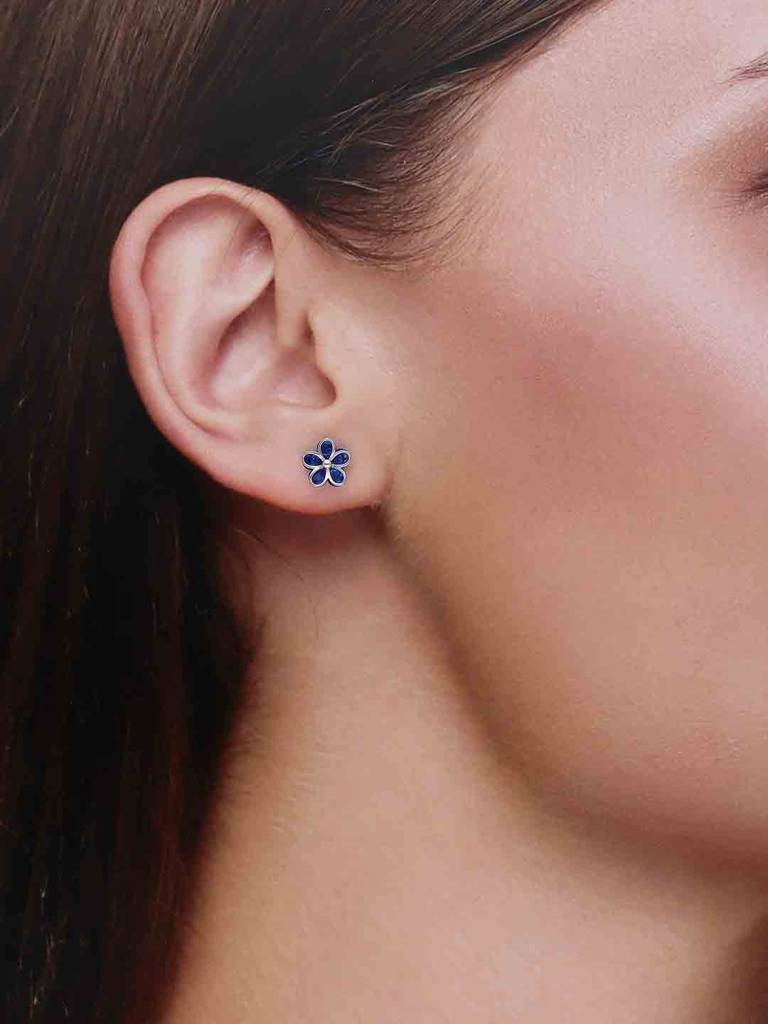 Sterling Silver Colorful Blue Floral Stud Earrings : ERSD689-S-NA