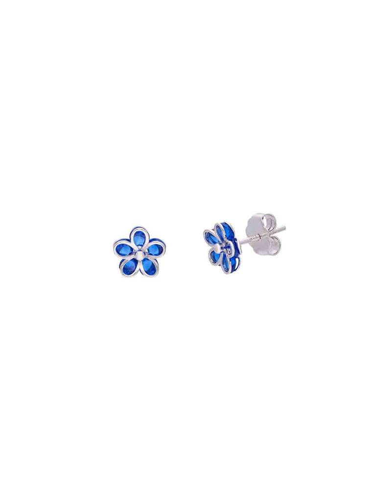Sterling Silver Colorful Blue Floral Stud Earrings : ERSD689-S-NA