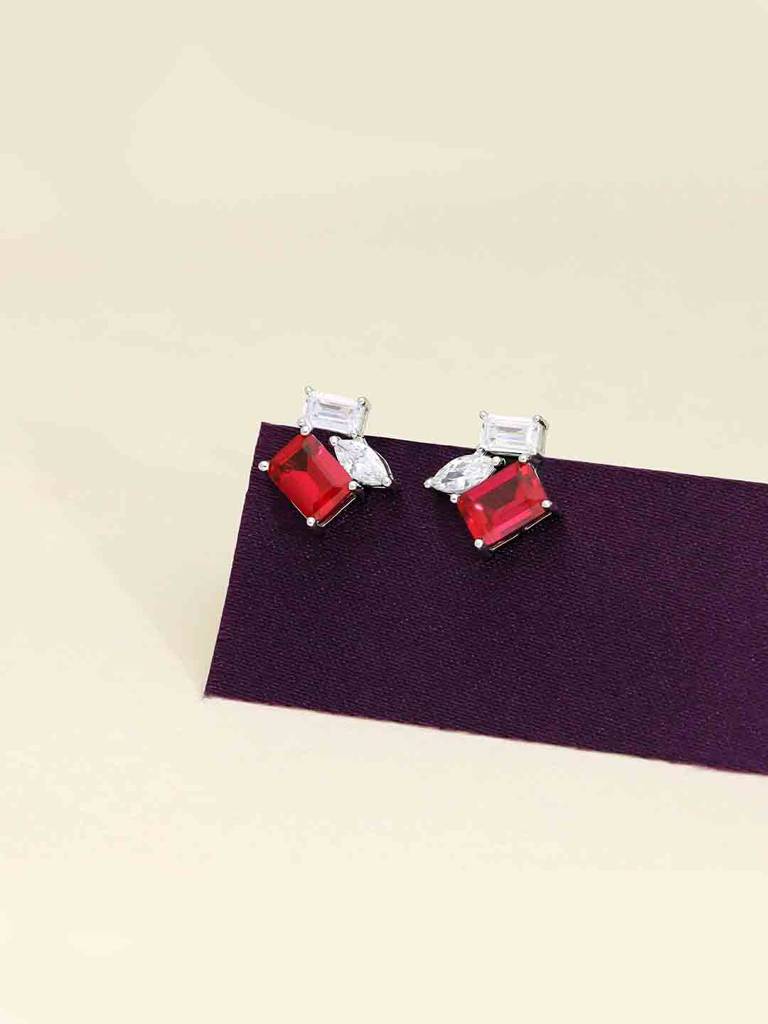 Sterling Silver Elegant Ruby & Diamond Stud Earrings : ERSD691-S-NA