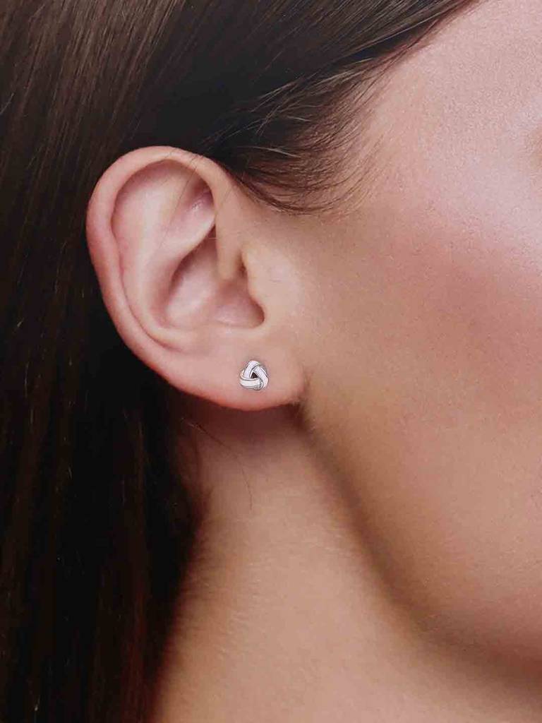 Sterling Silver White Knot Stud Earrings : ERSD693-S-NA