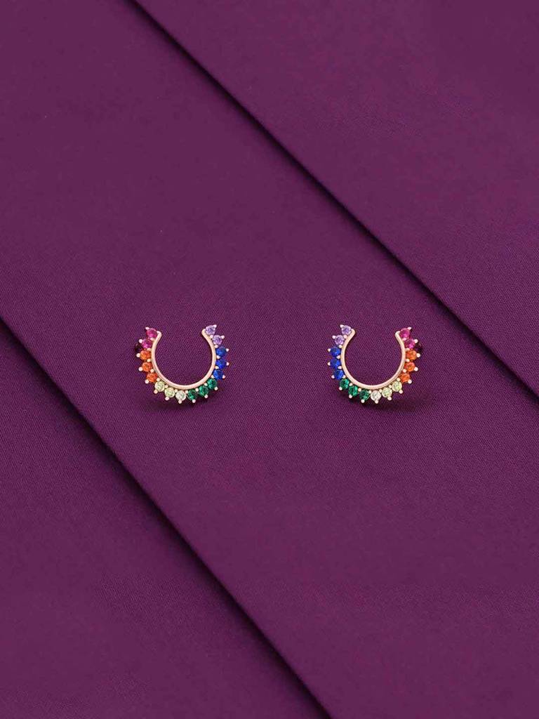 Sterling Silver Rose Gold Multi Colour Horse Shoe Stud Earrings : ERSD715-RG-NA