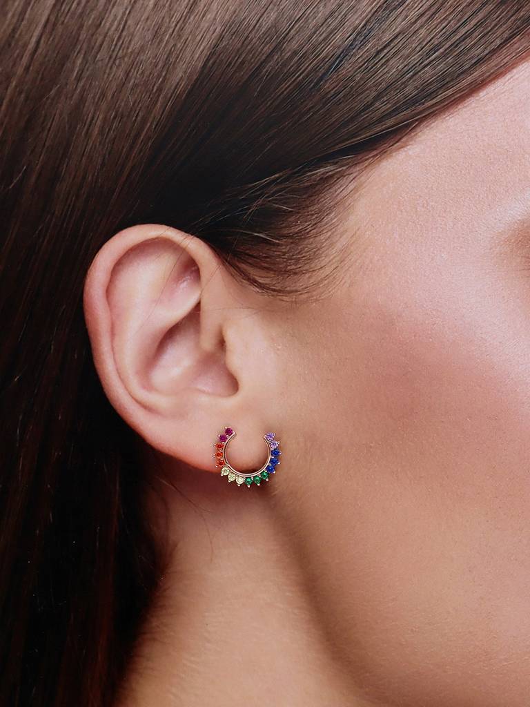 Sterling Silver Rose Gold Multi Colour Horse Shoe Stud Earrings : ERSD715-RG-NA
