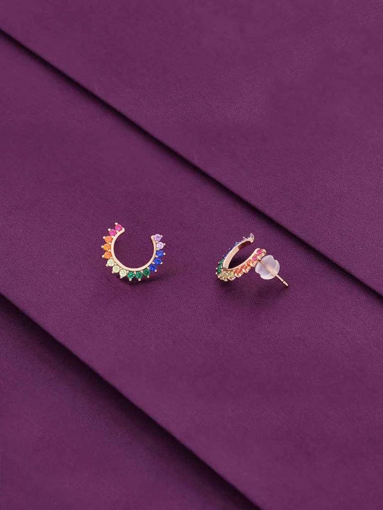 Sterling Silver Rose Gold Multi Colour Horse Shoe Stud Earrings : ERSD715-RG-NA