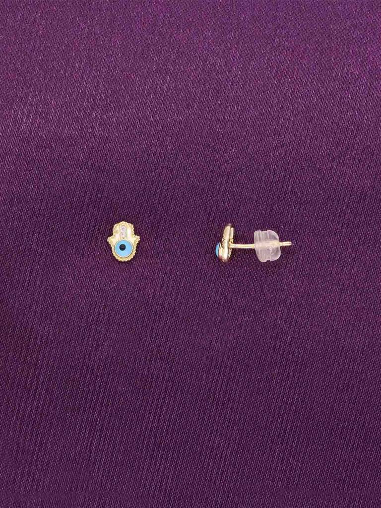 Sterling Silver Gold Evil Eye Hamsa Stud Earrings : ERSD716-G-NA