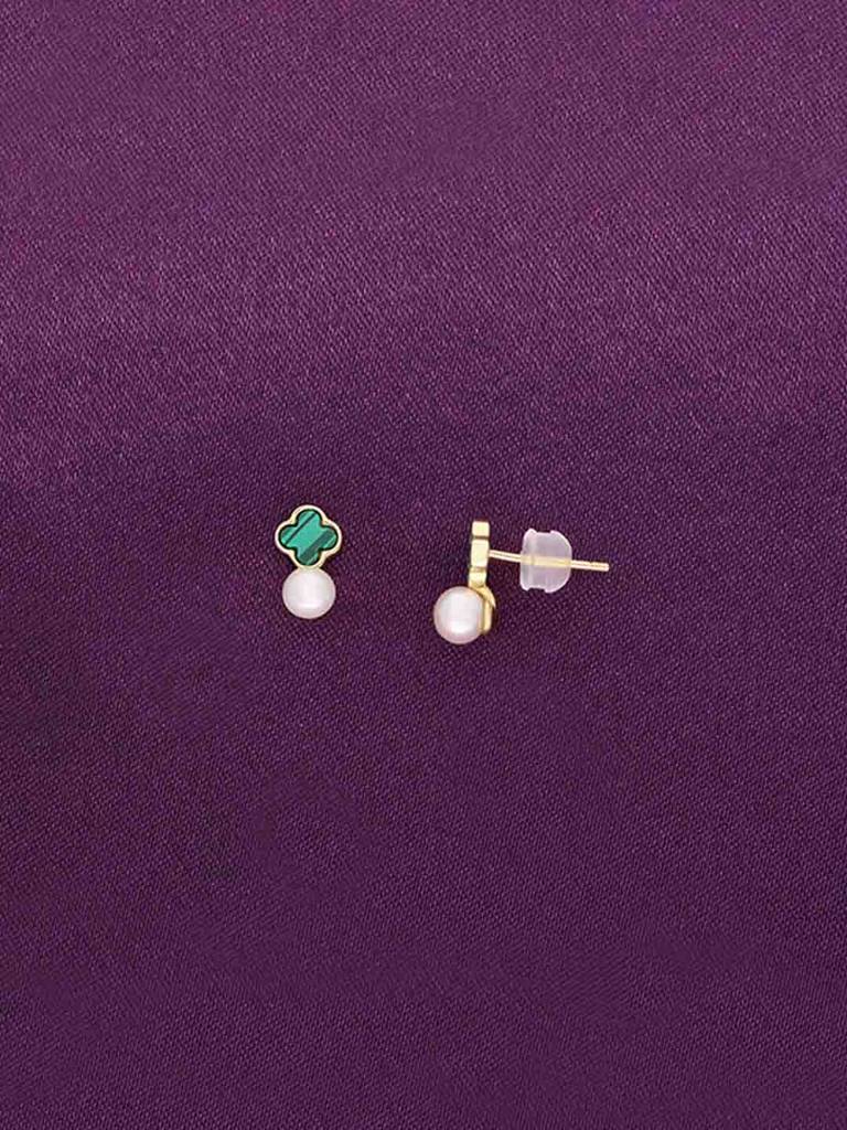 Sterling Silver Gold Clover Pearl Stud Earrings : ERSD721-G-NA