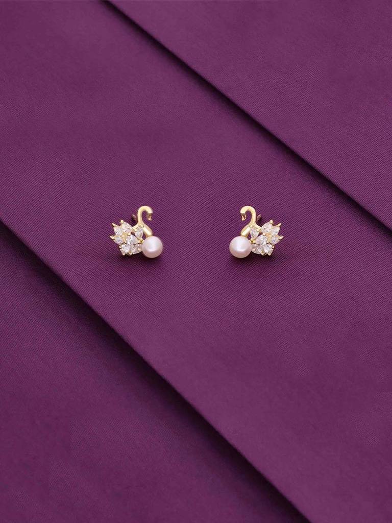 Sterling Silver Gold Pearl Swan Stud Earrings : ERSD727-G-NA