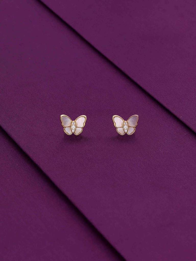 Sterling Silver Gold Moon Stone Butterfly Stud Earrings : ERSD733-G-NA