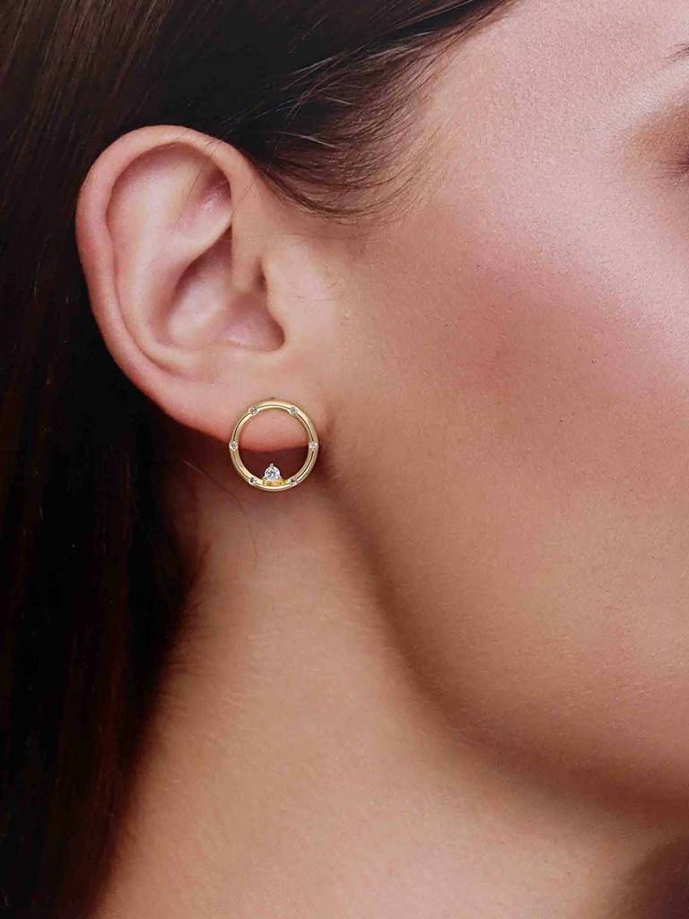 Sterling Silver Gold Zircon Studded Stud Earrings : ERSD734-G-NA