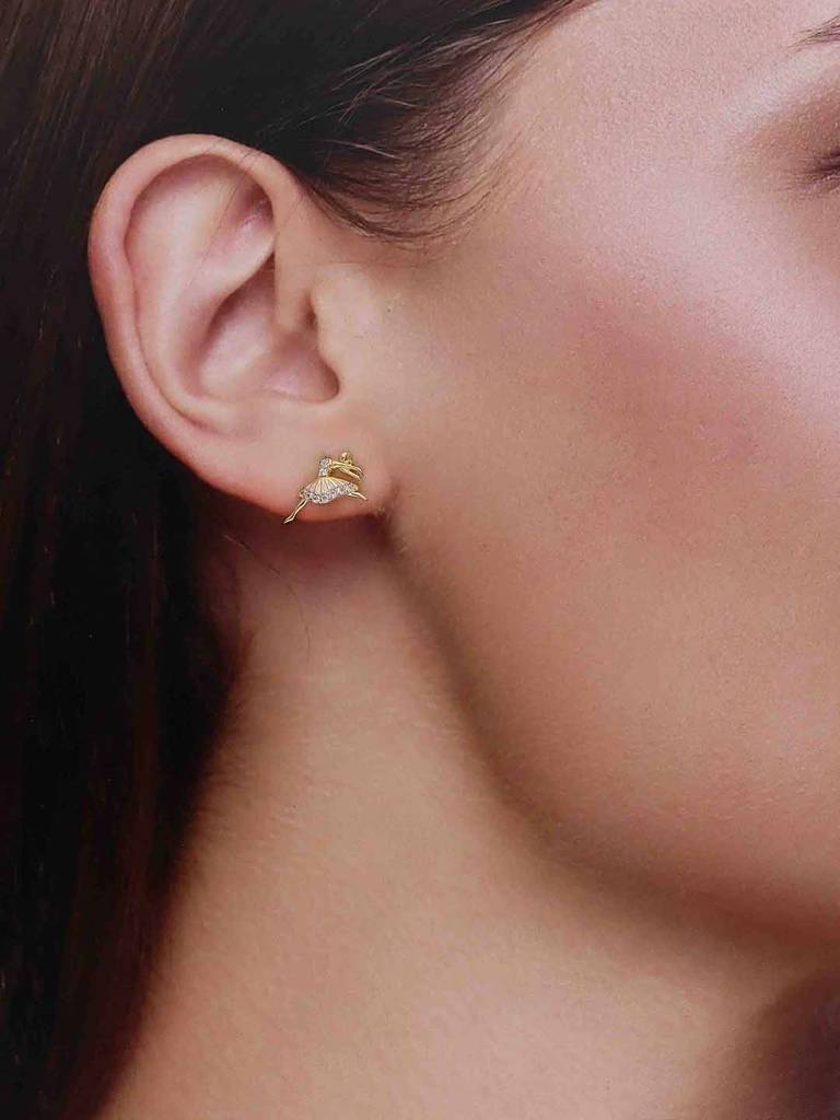 Sterling Silver Gold Dancing Woman & Heart Stud Earrings : ERSD735-G-NA